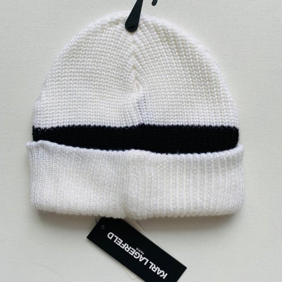 KARL LAGERFELD White Ivy Choupette Varsity Stripe Knit Beanie - Picture 3 of 4